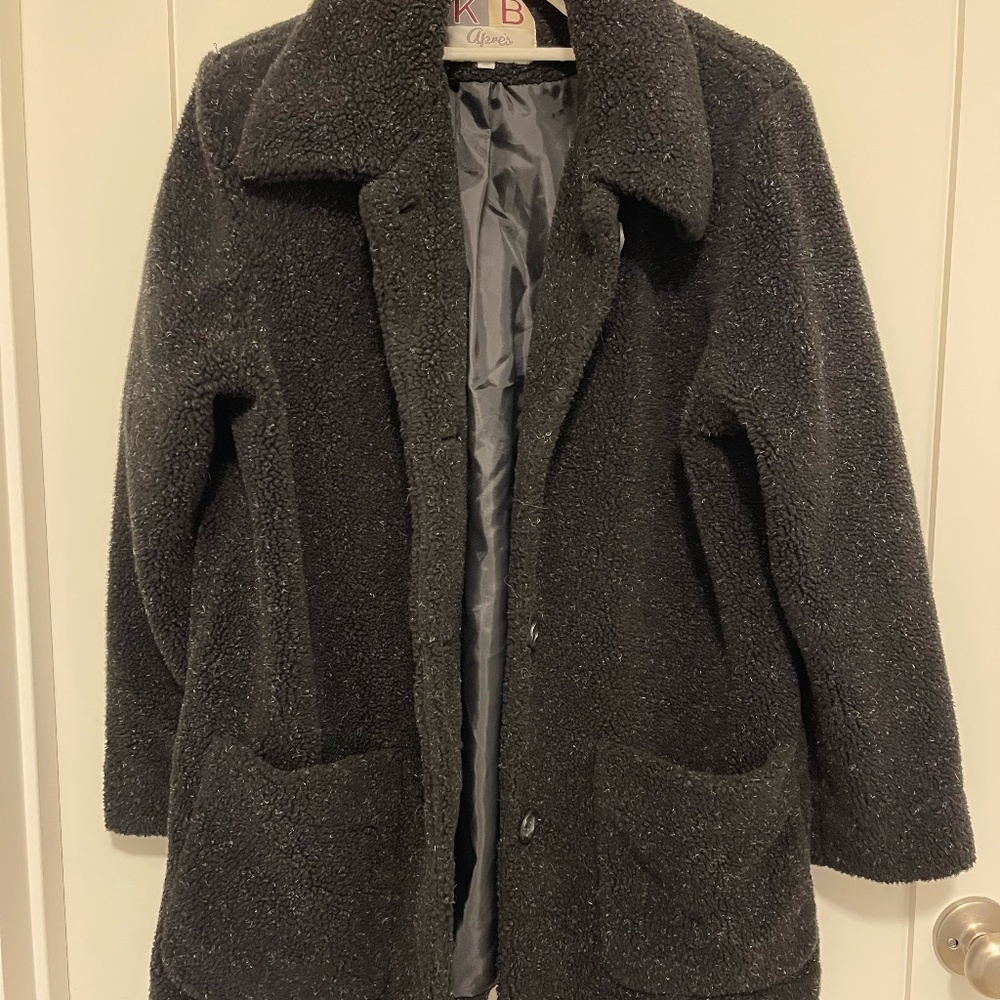Kristen Blake Womens Vintage Apres Teddy Bear Coat Medium Black